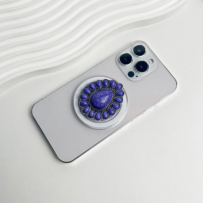 Luxury Turquoise Socket Grip Lazy Bracket Talk Grip For Magsafe IPhone Mac Samsung Safe Ring Finger Expanding Holder