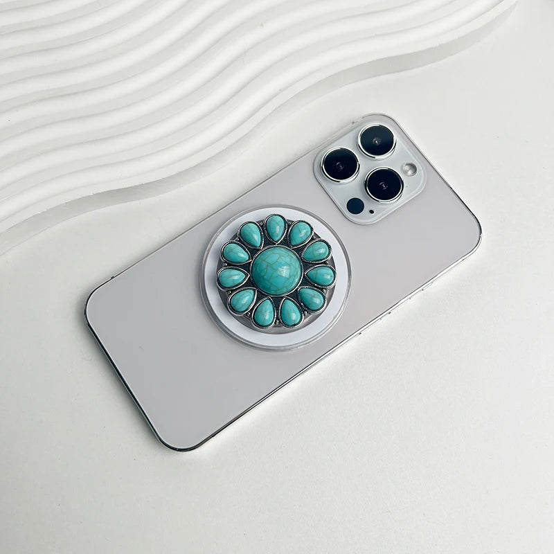 Luxury Turquoise Socket Grip Lazy Bracket Talk Grip For Magsafe IPhone Mac Samsung Safe Ring Finger Expanding Holder