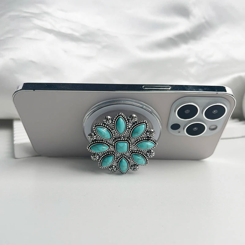 Luxury Turquoise Socket Grip Lazy Bracket Talk Grip For Magsafe IPhone Mac Samsung Safe Ring Finger Expanding Holder