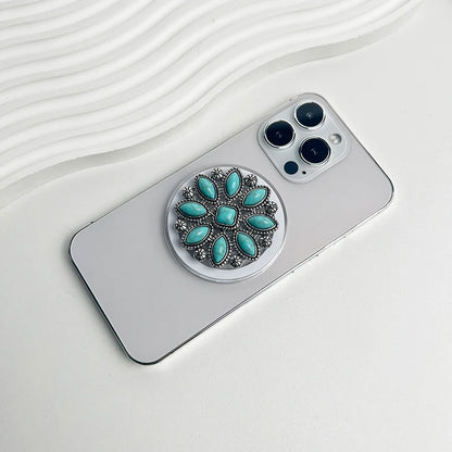 Luxury Turquoise Socket Grip Lazy Bracket Talk Grip For Magsafe IPhone Mac Samsung Safe Ring Finger Expanding Holder