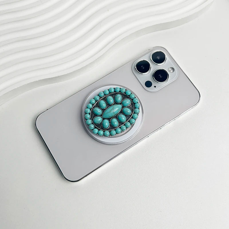 Luxury Turquoise Socket Grip Lazy Bracket Talk Grip For Magsafe IPhone Mac Samsung Safe Ring Finger Expanding Holder