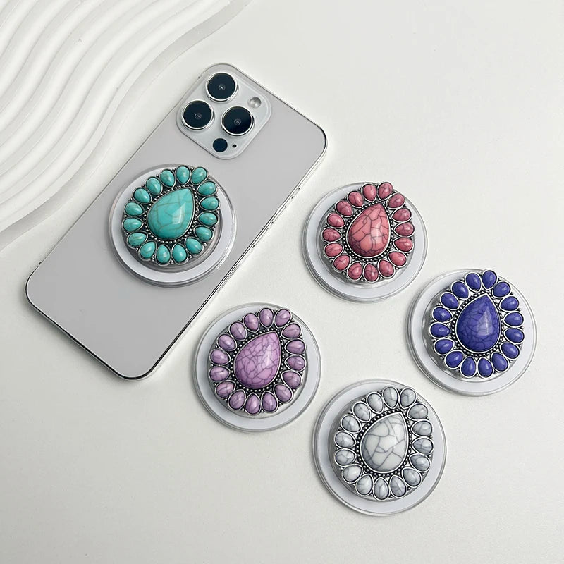Luxury Turquoise Socket Grip Lazy Bracket Talk Grip For Magsafe IPhone Mac Samsung Safe Ring Finger Expanding Holder