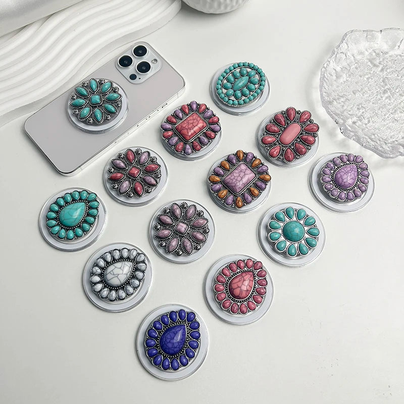Luxury Turquoise Socket Grip Lazy Bracket Talk Grip For Magsafe IPhone Mac Samsung Safe Ring Finger Expanding Holder