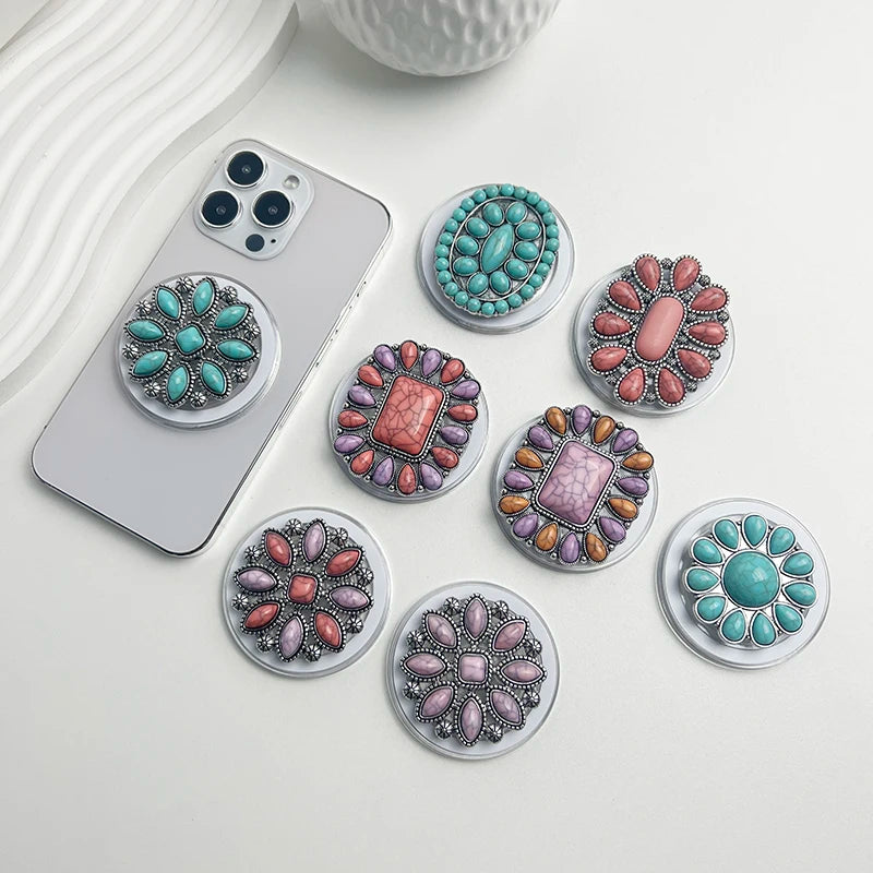 Luxury Turquoise Socket Grip Lazy Bracket Talk Grip For Magsafe IPhone Mac Samsung Safe Ring Finger Expanding Holder